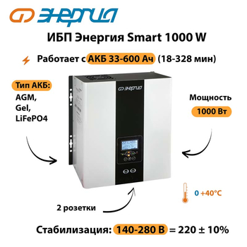 ИБП Энергия Smart 1000W - ИБП и АКБ - Энергия ИБП Smart - Магазин электрооборудования для дома ТурбоВольт